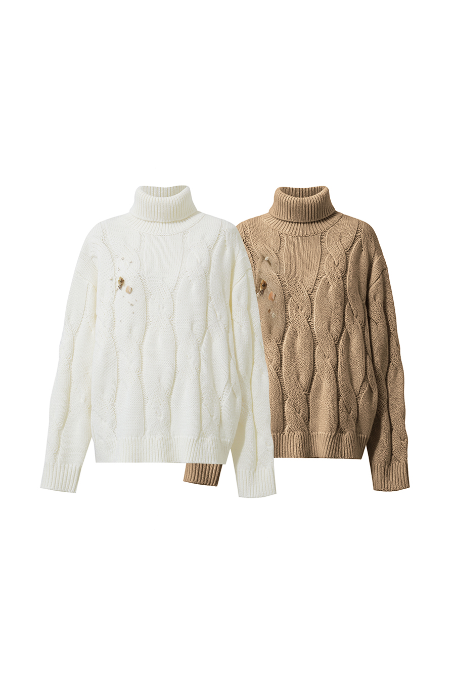 Bead-Embellished Floral Knit Sweater|AMII