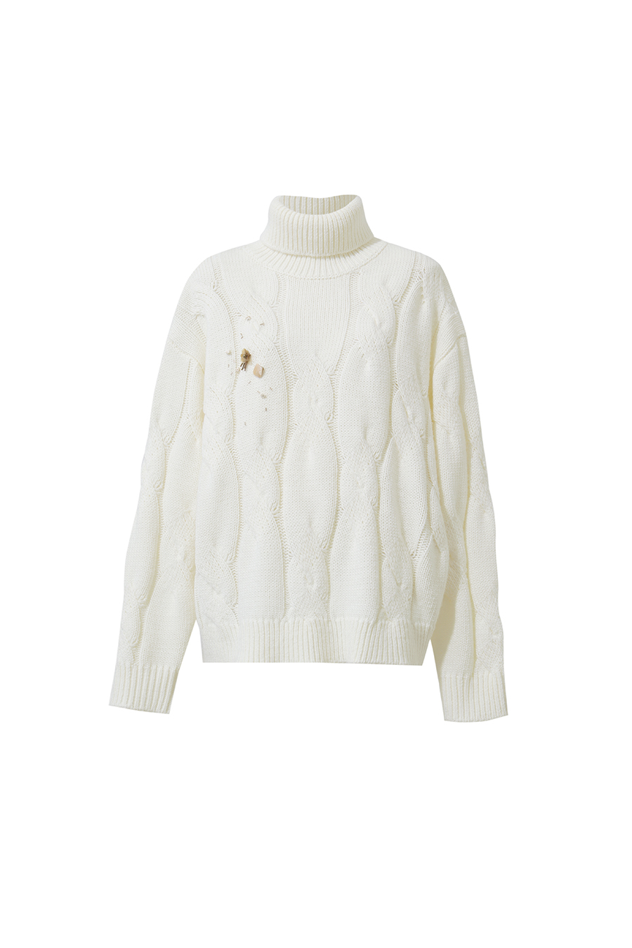 Bead-Embellished Floral Knit Sweater|AMII