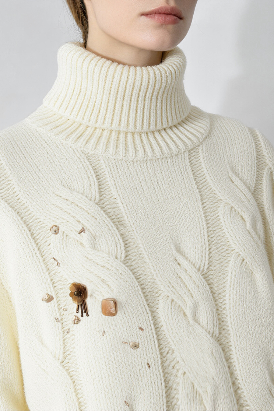 Bead-Embellished Floral Knit Sweater|AMII