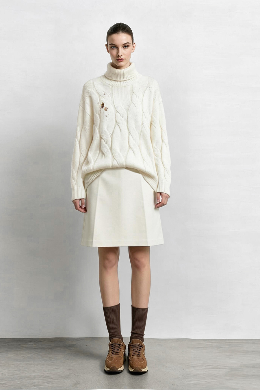 Bead-Embellished Floral Knit Sweater|AMII