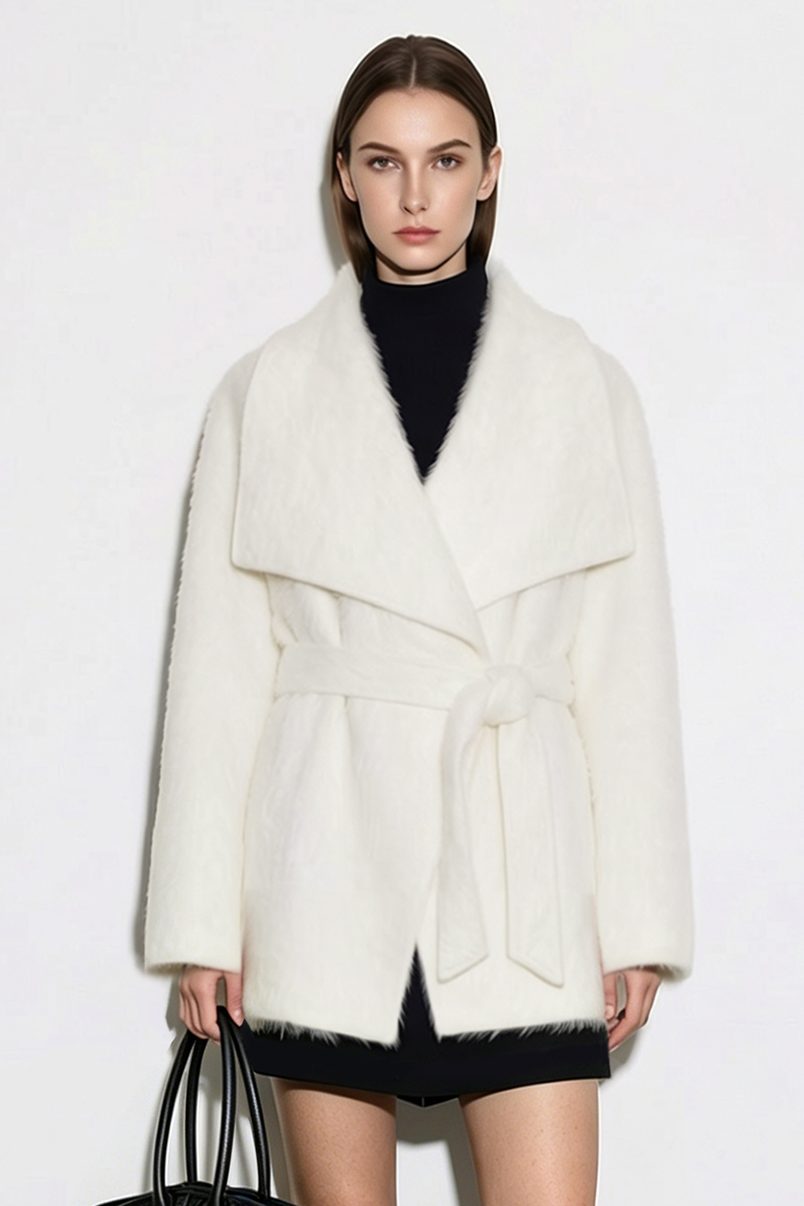 Belted Wool Coat with Lapel Collar|AMII