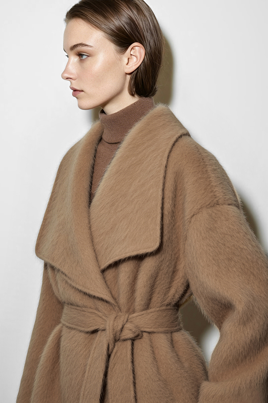 Belted Wool Coat with Lapel Collar|AMII