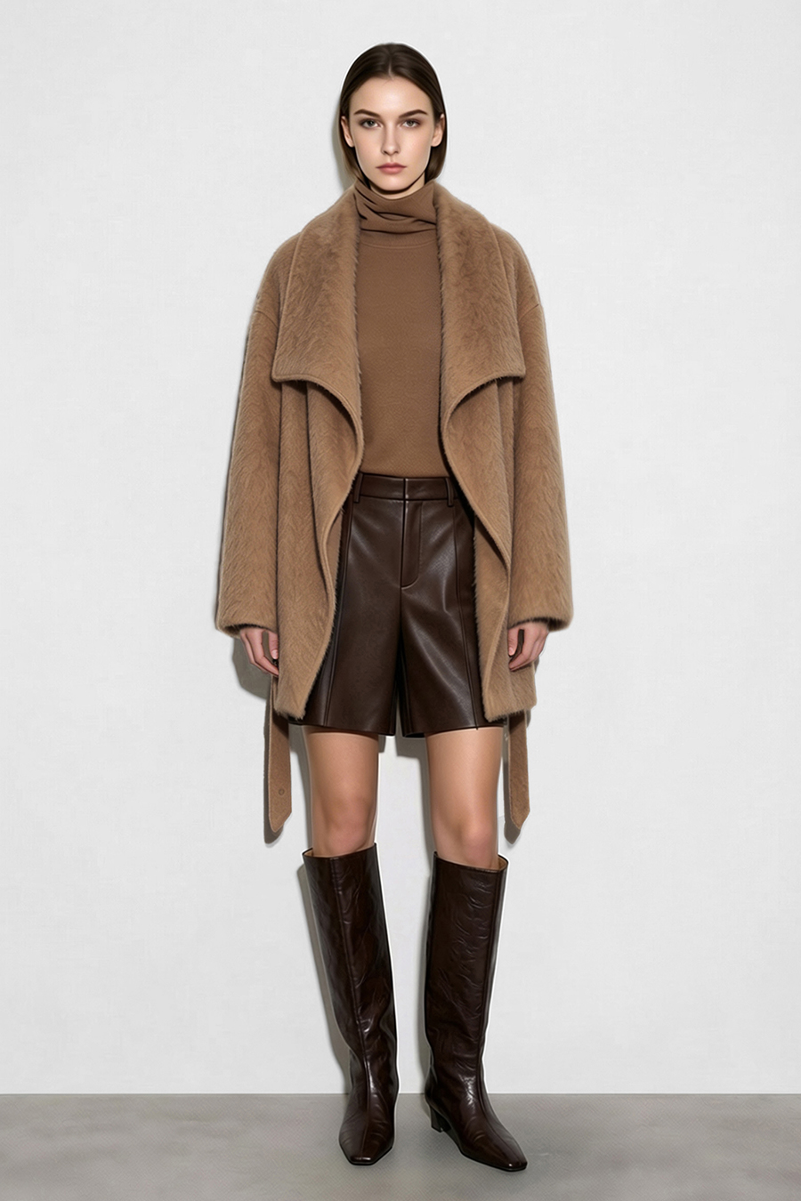 Belted Wool Coat with Lapel Collar|AMII