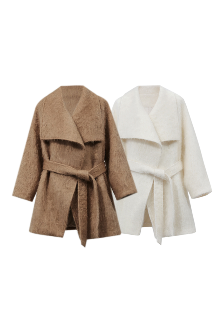 Belted Wool Coat with Lapel Collar|AMII
