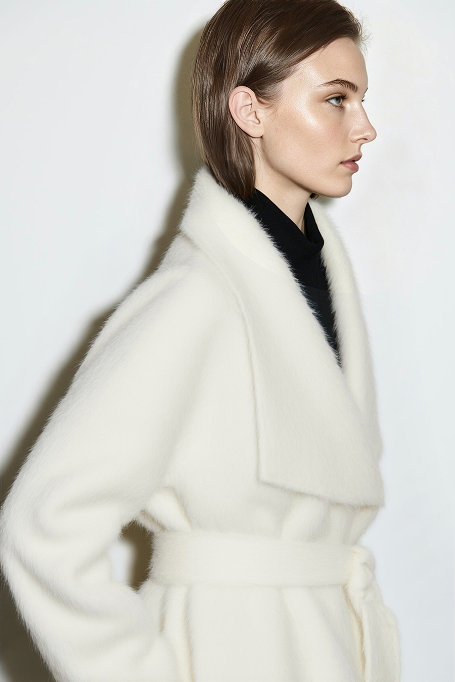 Belted Wool Coat with Lapel Collar|AMII