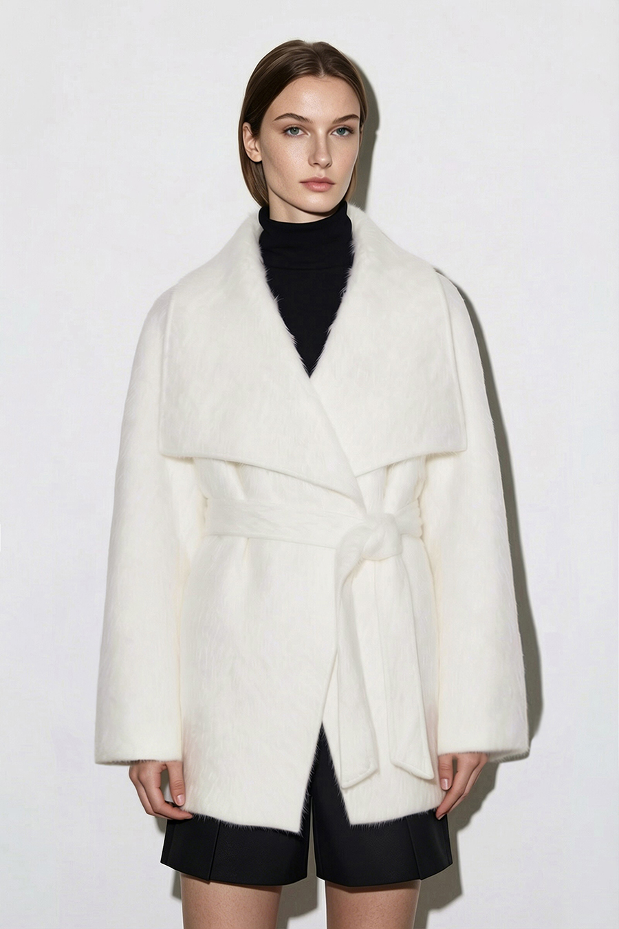 Belted Wool Coat with Lapel Collar|AMII