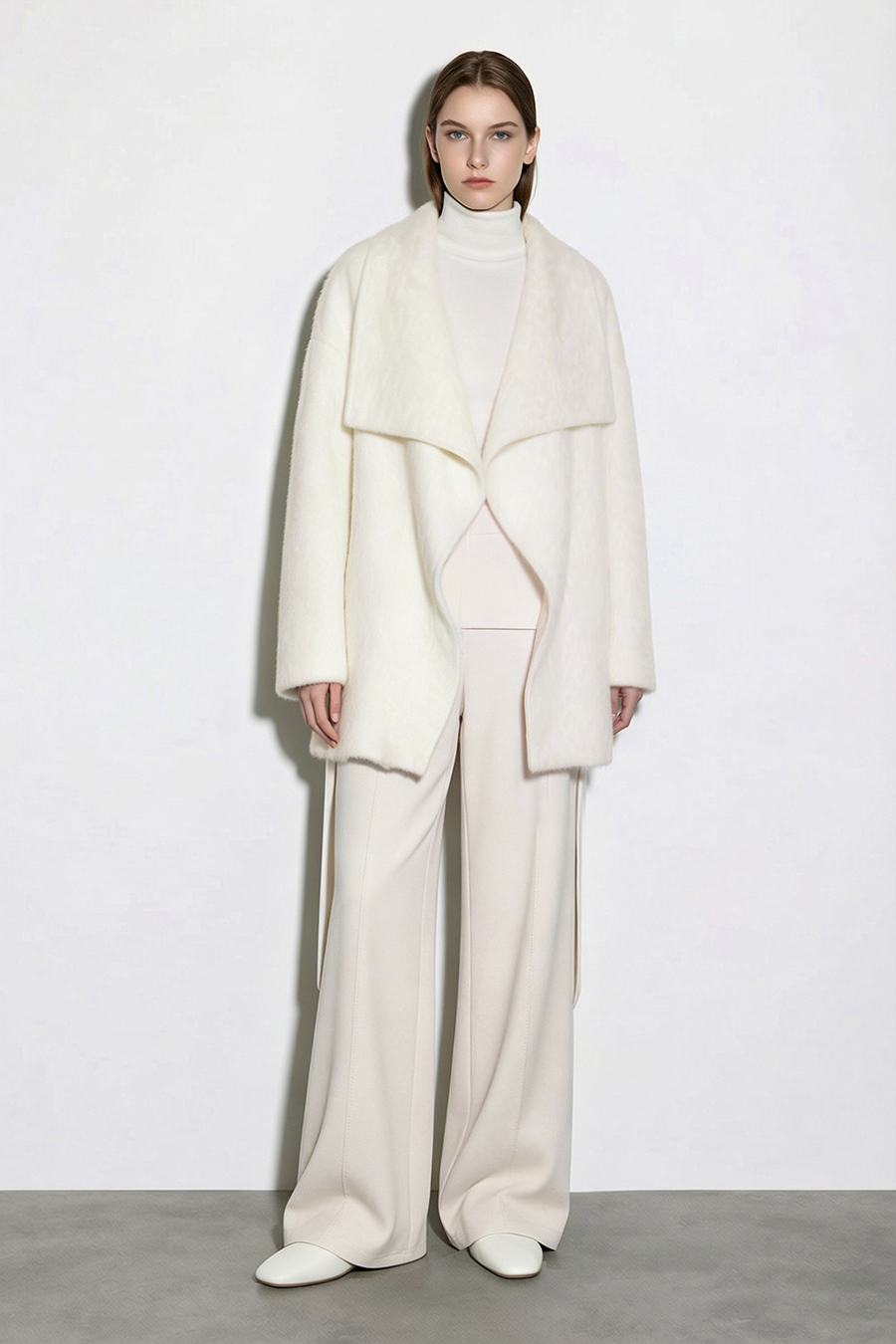 Belted Wool Coat with Lapel Collar|AMII