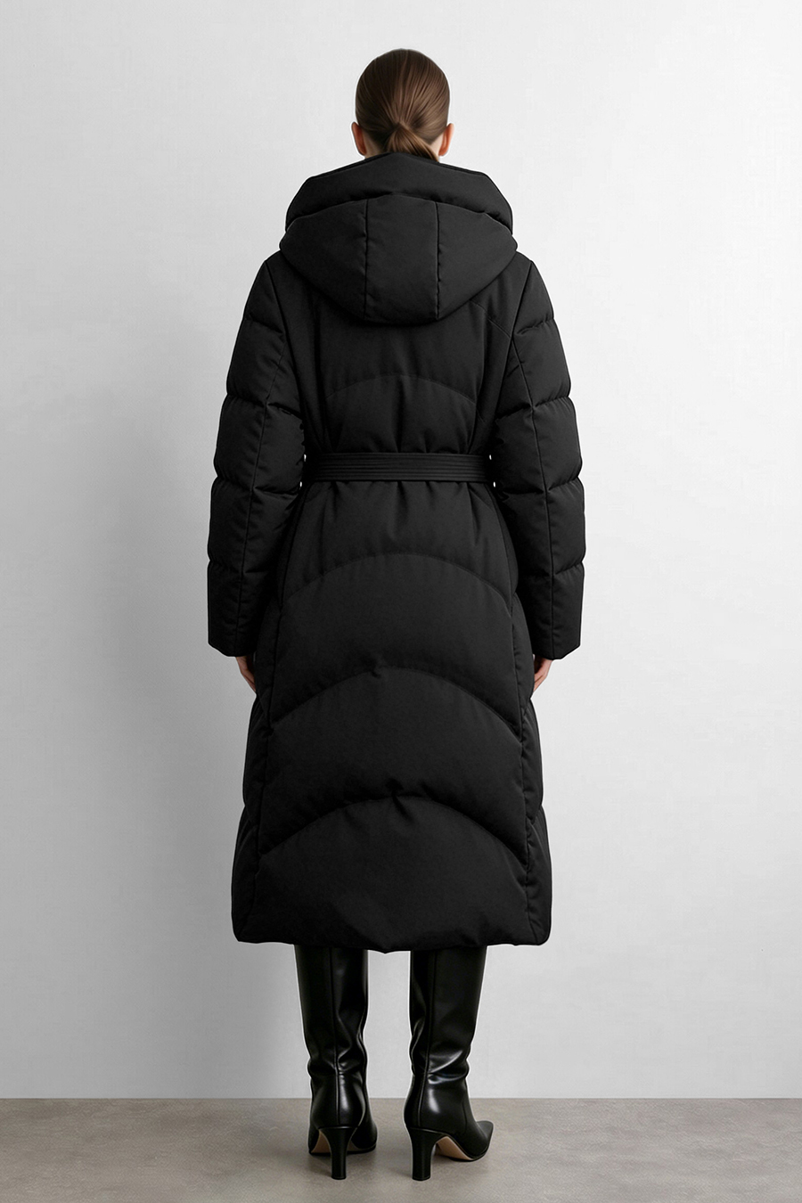 Hooded Belted Down Jacket|AMII