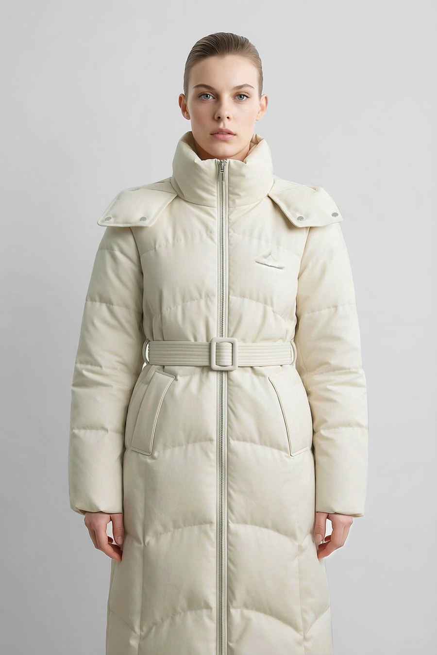 Hooded Belted Down Jacket|AMII