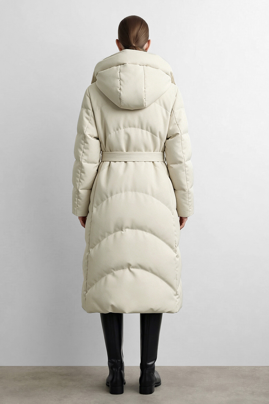 Hooded Belted Down Jacket|AMII
