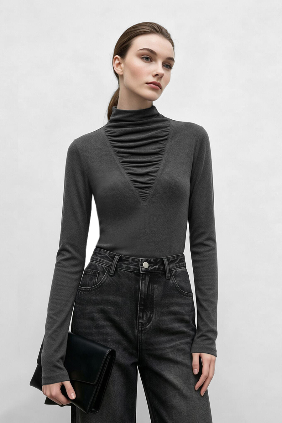 Slouchy Mock Neck T-Shirt|AMII