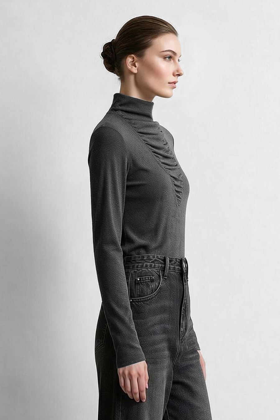 Slouchy Mock Neck T-Shirt|AMII