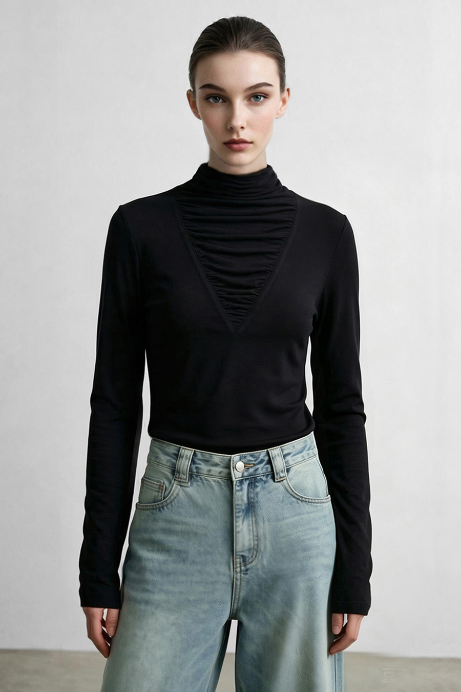 Slouchy Mock Neck T-Shirt|AMII