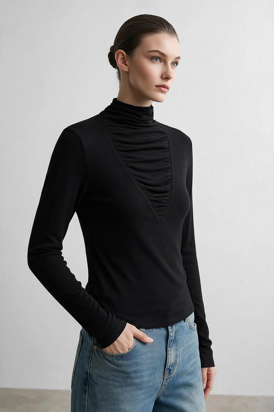 Slouchy Mock Neck T-Shirt|AMII