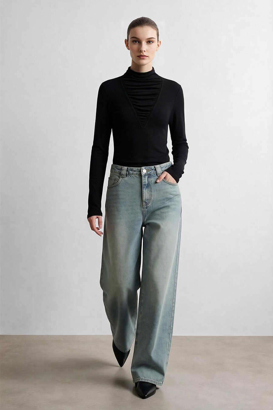 Slouchy Mock Neck T-Shirt|AMII