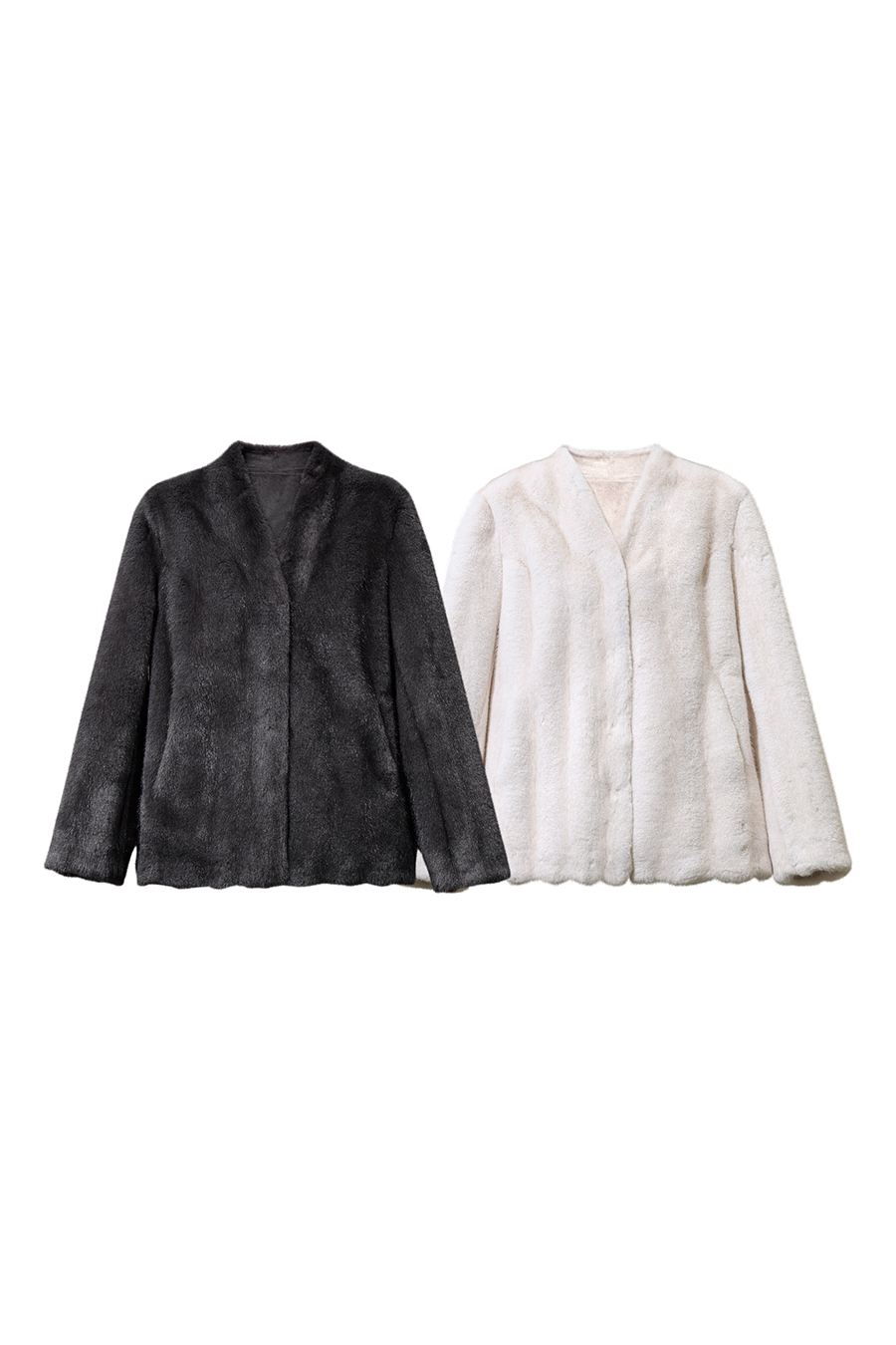 Light Luxury V-Neck Eco Fur Coat|AMII