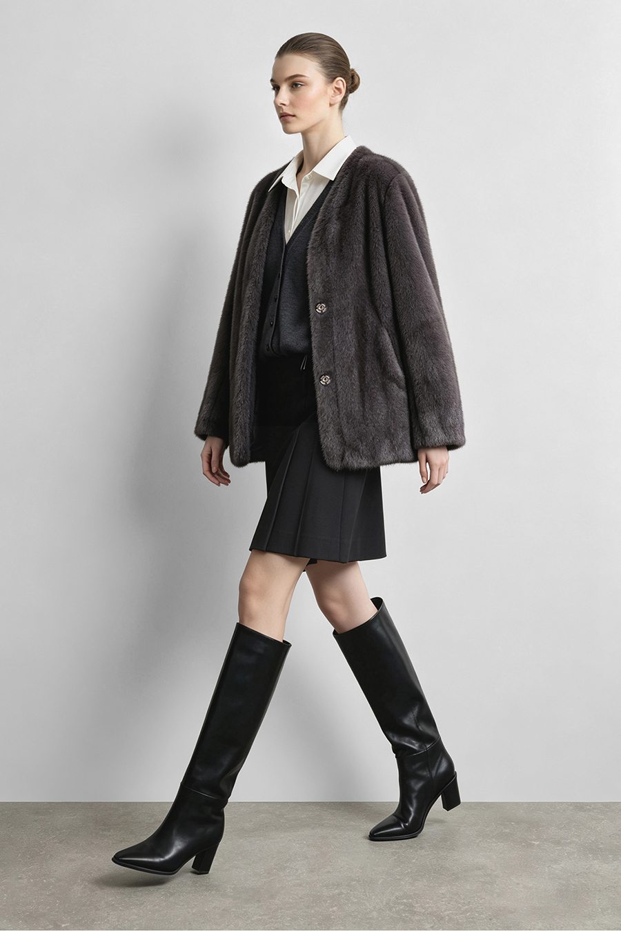 Light Luxury V-Neck Eco Fur Coat|AMII