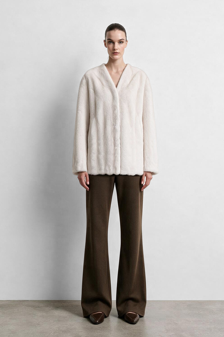 Light Luxury V-Neck Eco Fur Coat|AMII