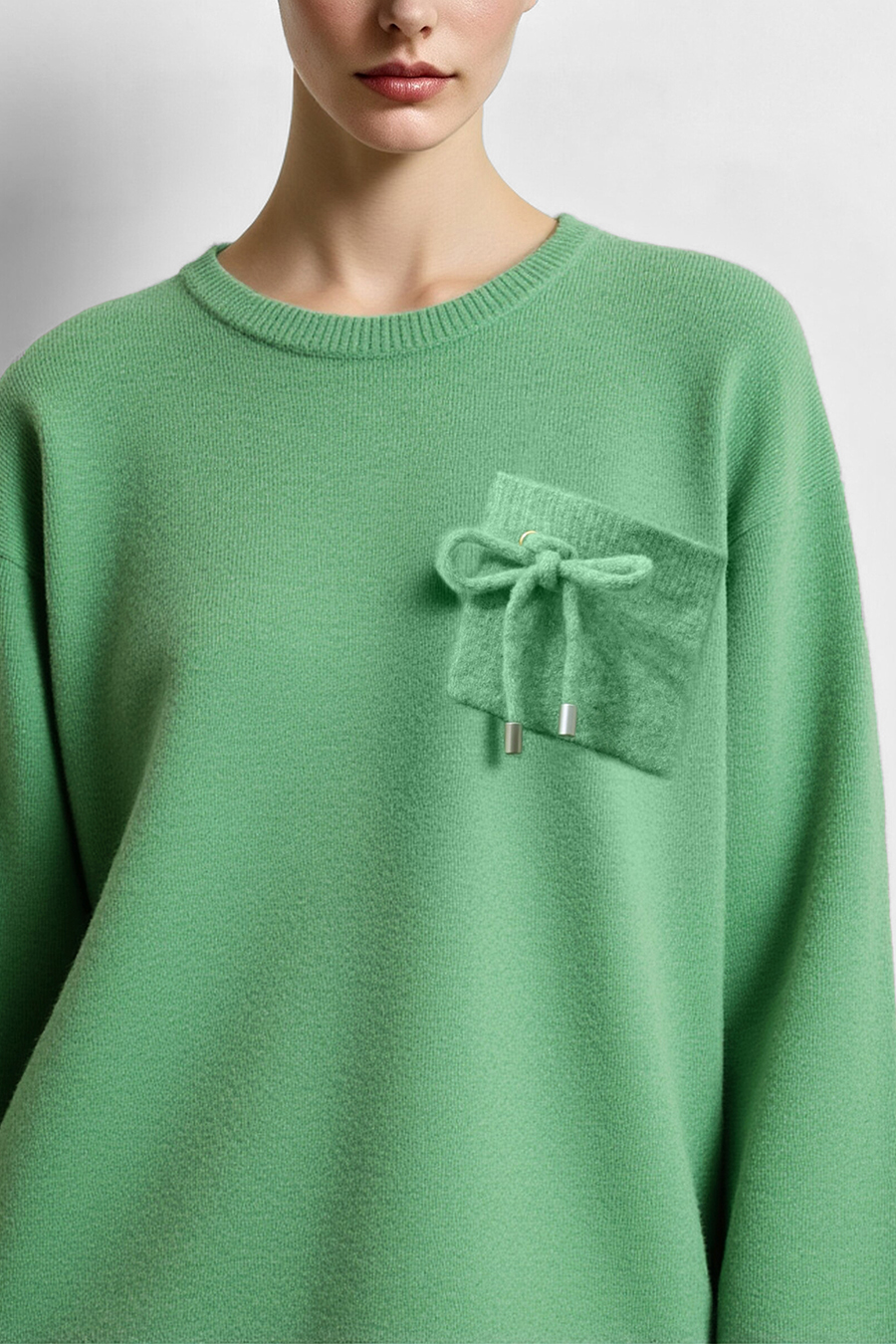 Drawstring Pocket Drop-Shoulder Knit Sweater|AMII