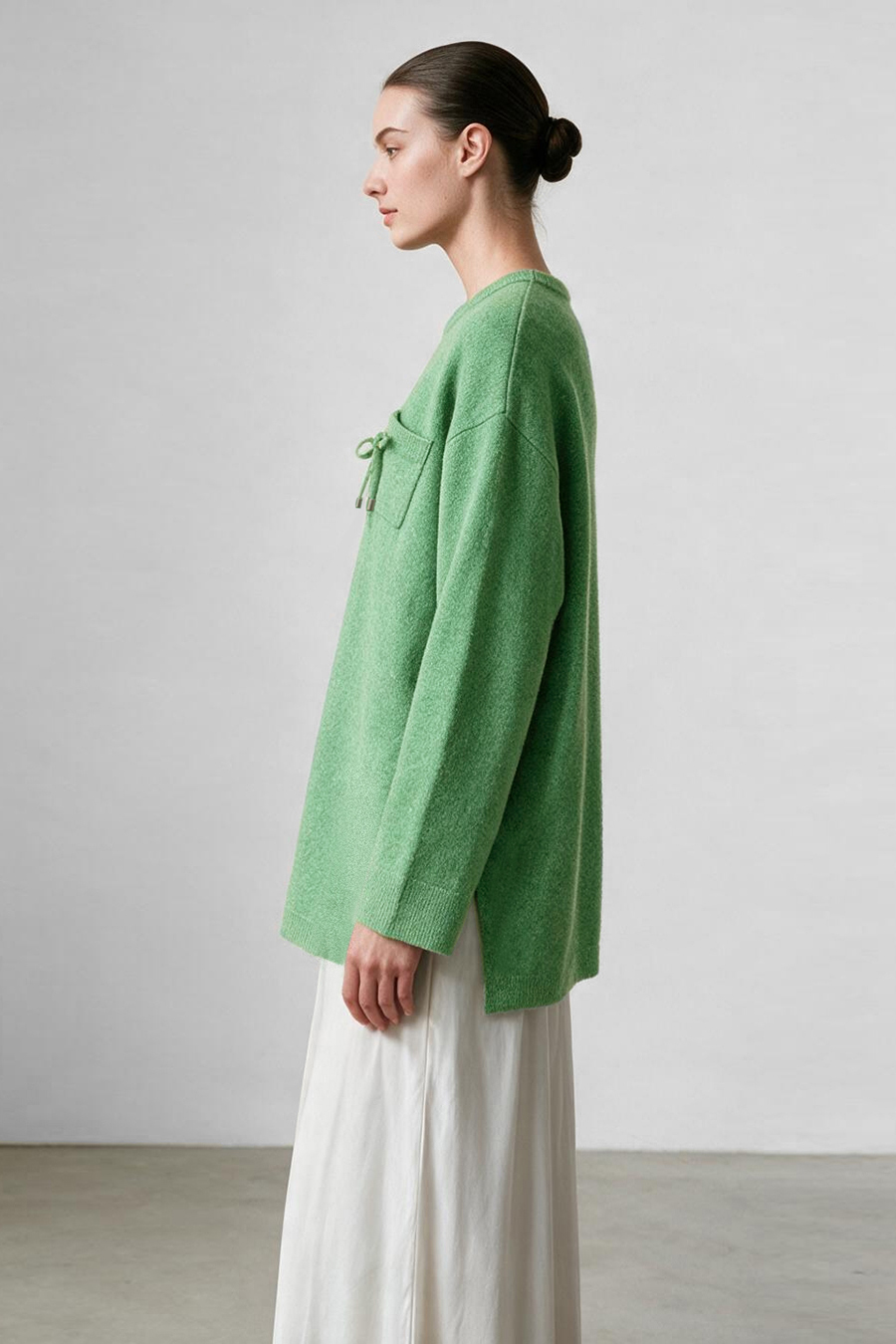 Drawstring Pocket Drop-Shoulder Knit Sweater|AMII