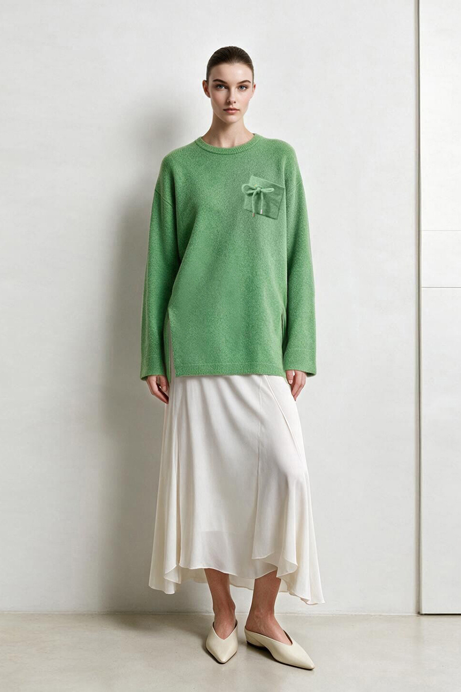 Drawstring Pocket Drop-Shoulder Knit Sweater|AMII