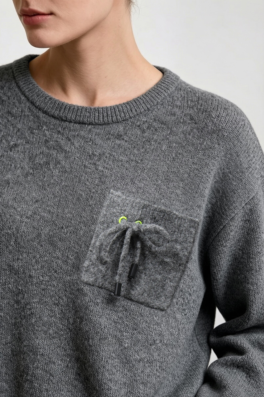 Drawstring Pocket Drop-Shoulder Knit Sweater|AMII