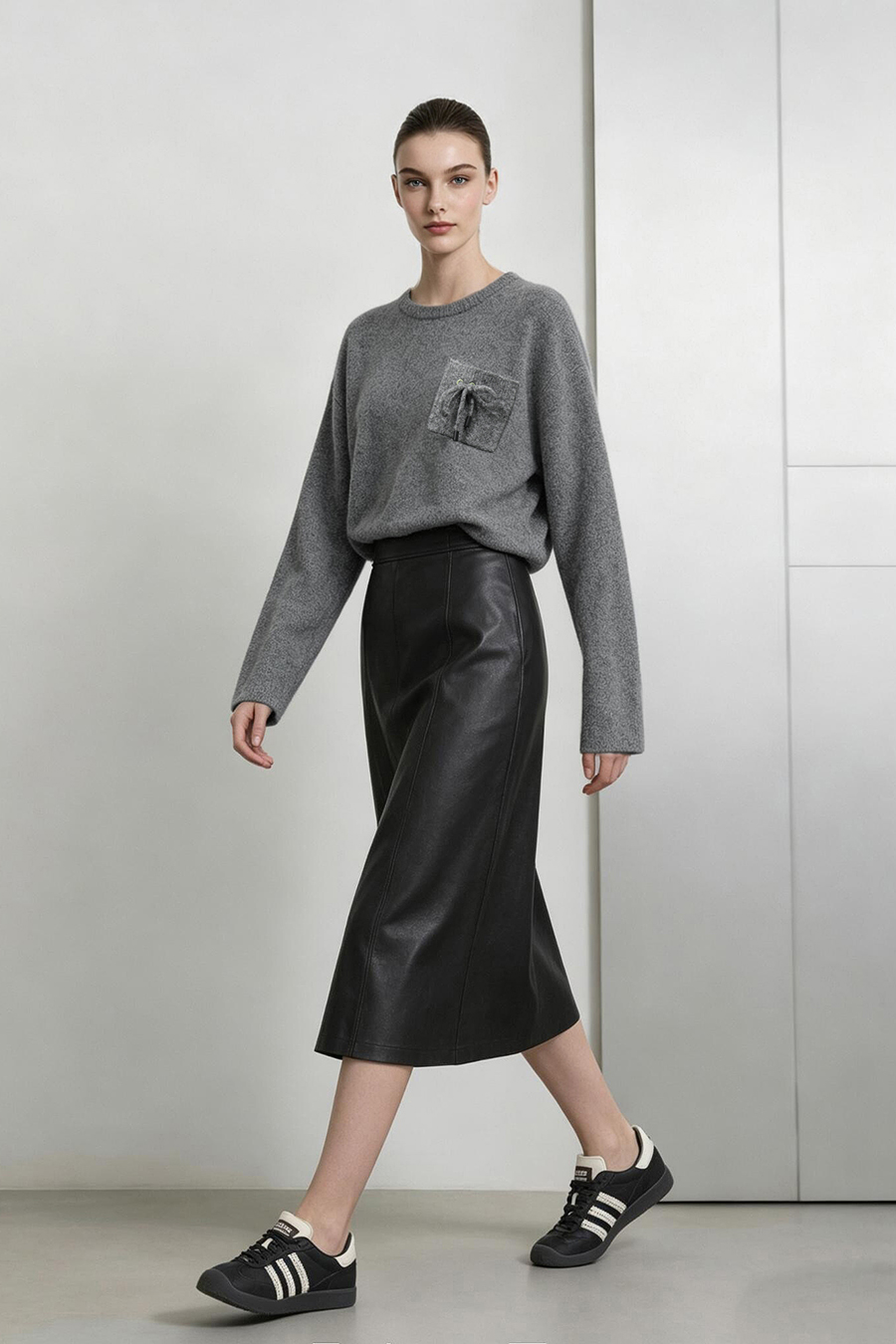 Drawstring Pocket Drop-Shoulder Knit Sweater|AMII