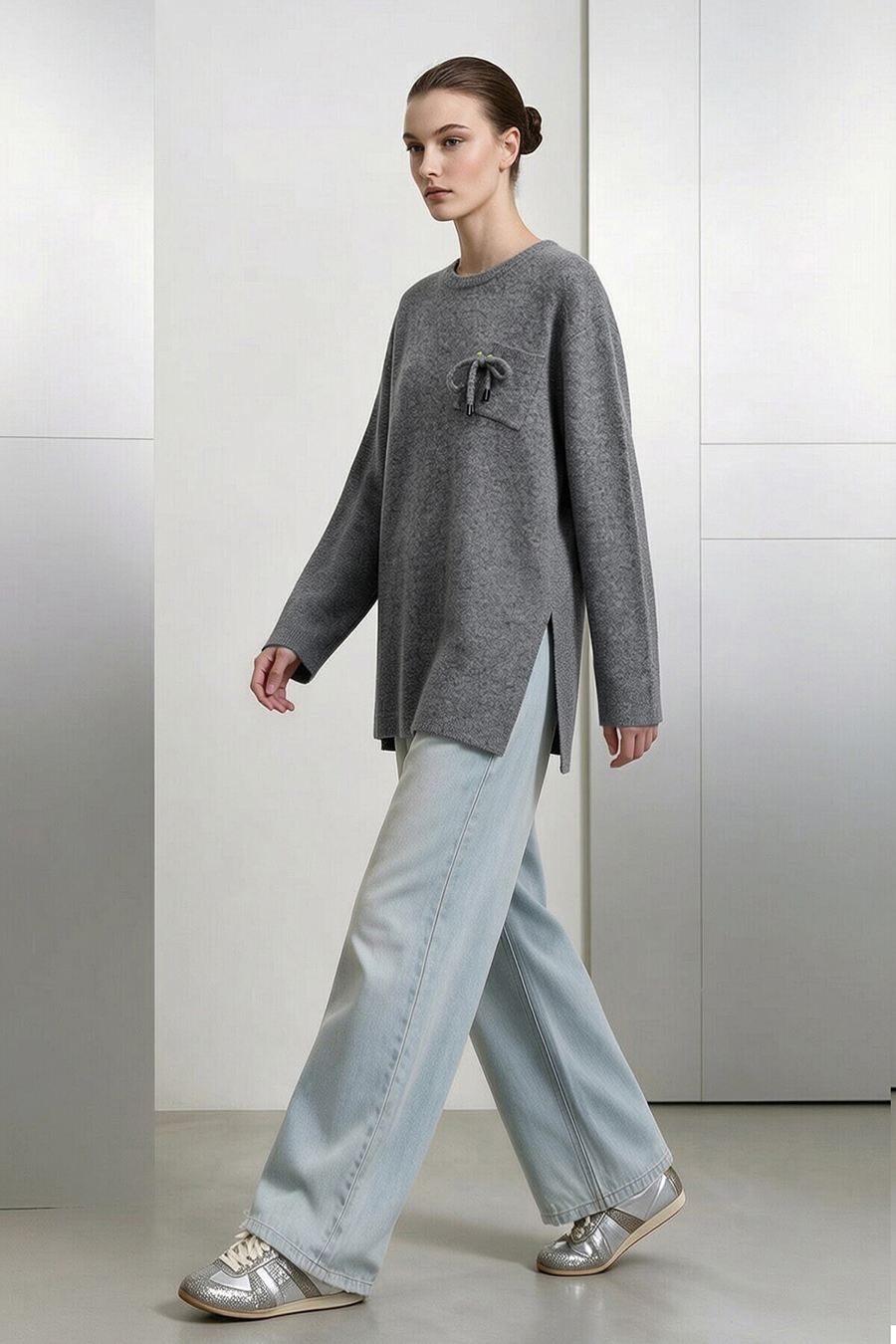 Drawstring Pocket Drop-Shoulder Knit Sweater|AMII
