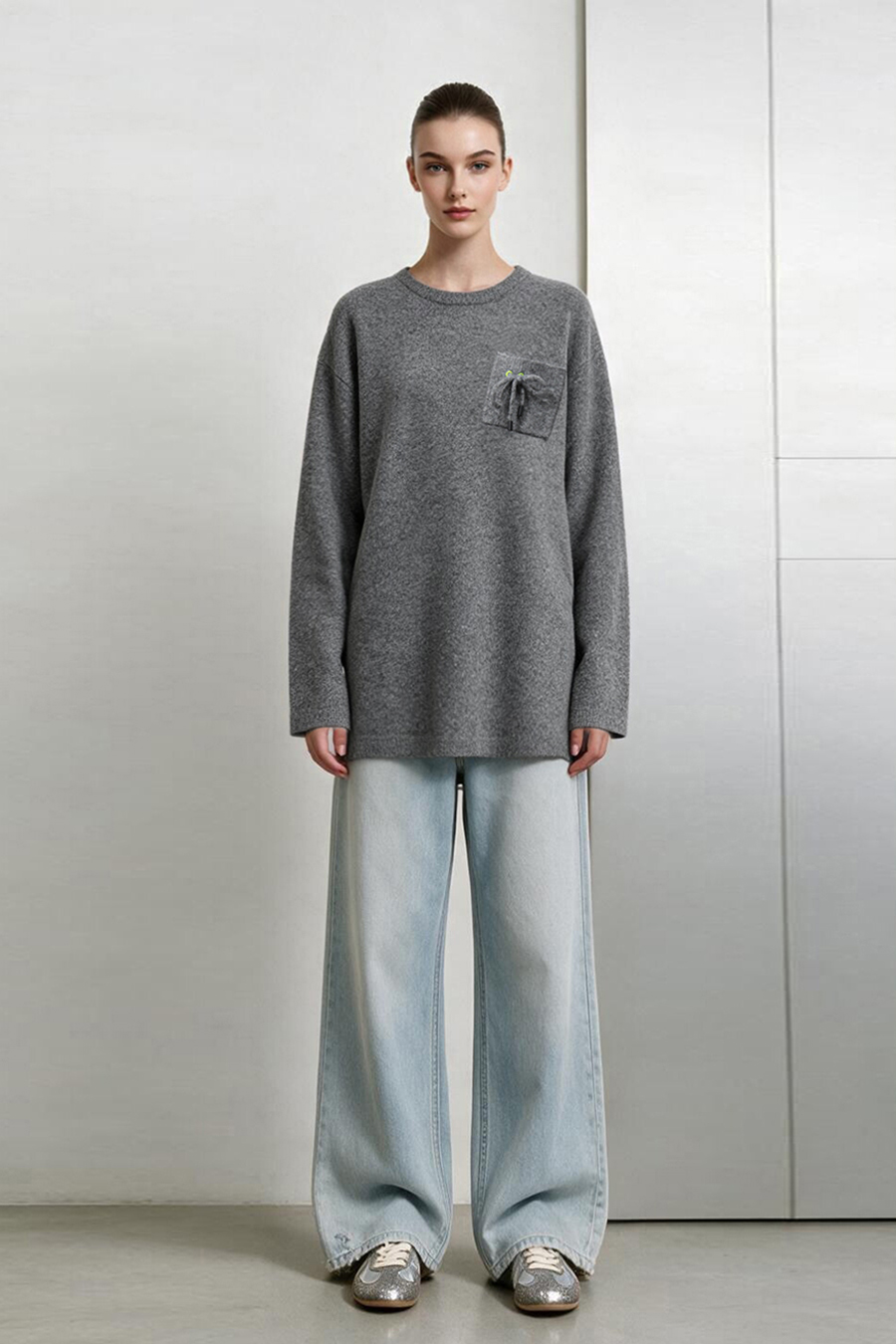 Drawstring Pocket Drop-Shoulder Knit Sweater|AMII
