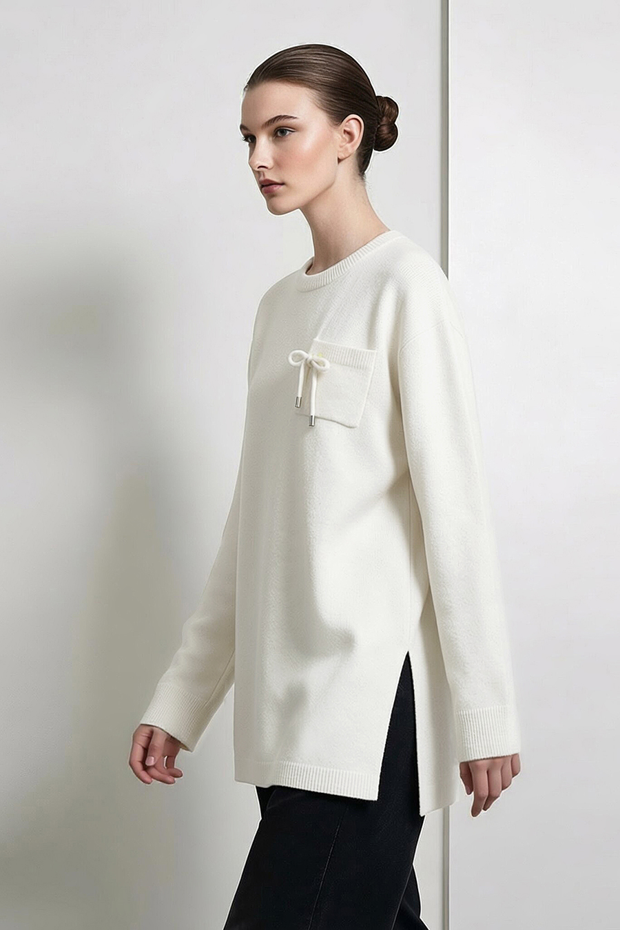 Drawstring Pocket Drop-Shoulder Knit Sweater|AMII