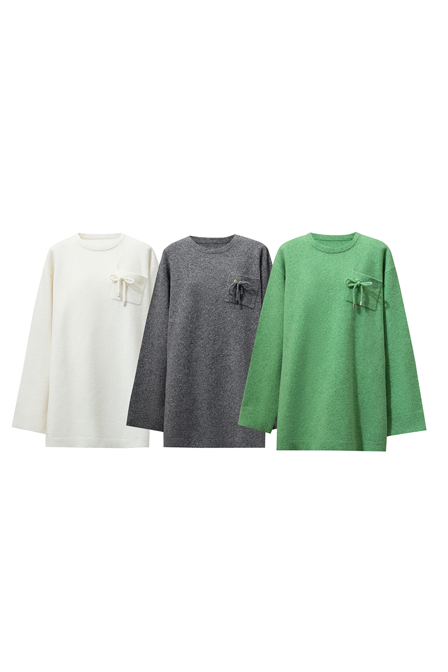 Drawstring Pocket Drop-Shoulder Knit Sweater|AMII