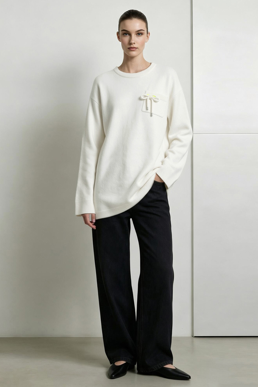 Drawstring Pocket Drop-Shoulder Knit Sweater|AMII