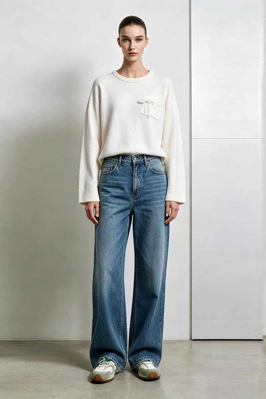 Drawstring Pocket Drop-Shoulder Knit Sweater|AMII