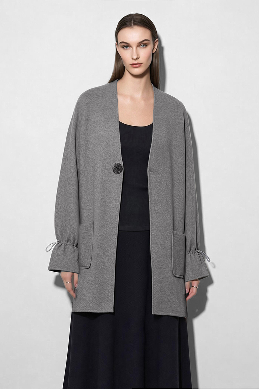 Loose V-Neck Knit Cardigan|AMII