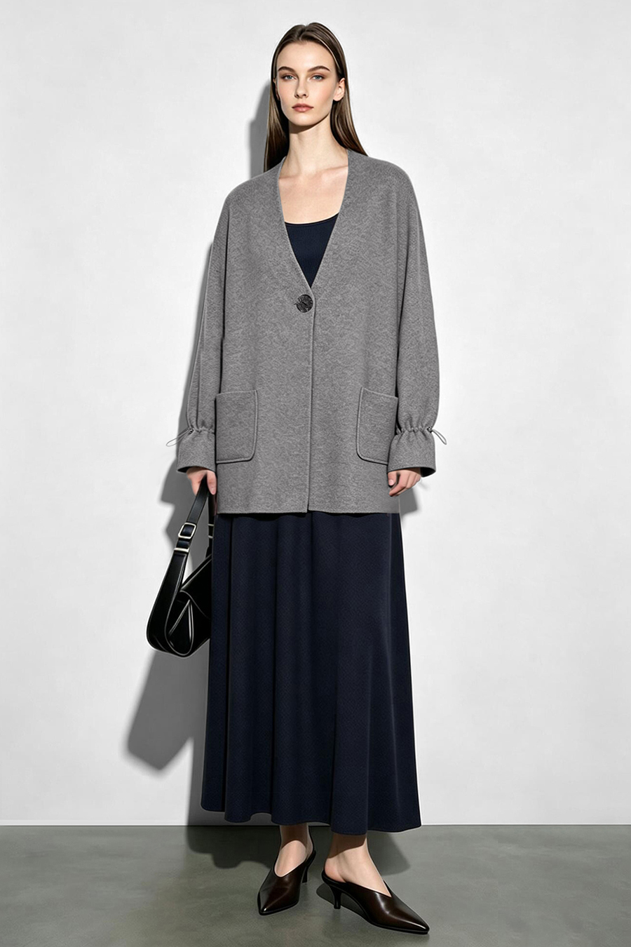 Loose V-Neck Knit Cardigan|AMII