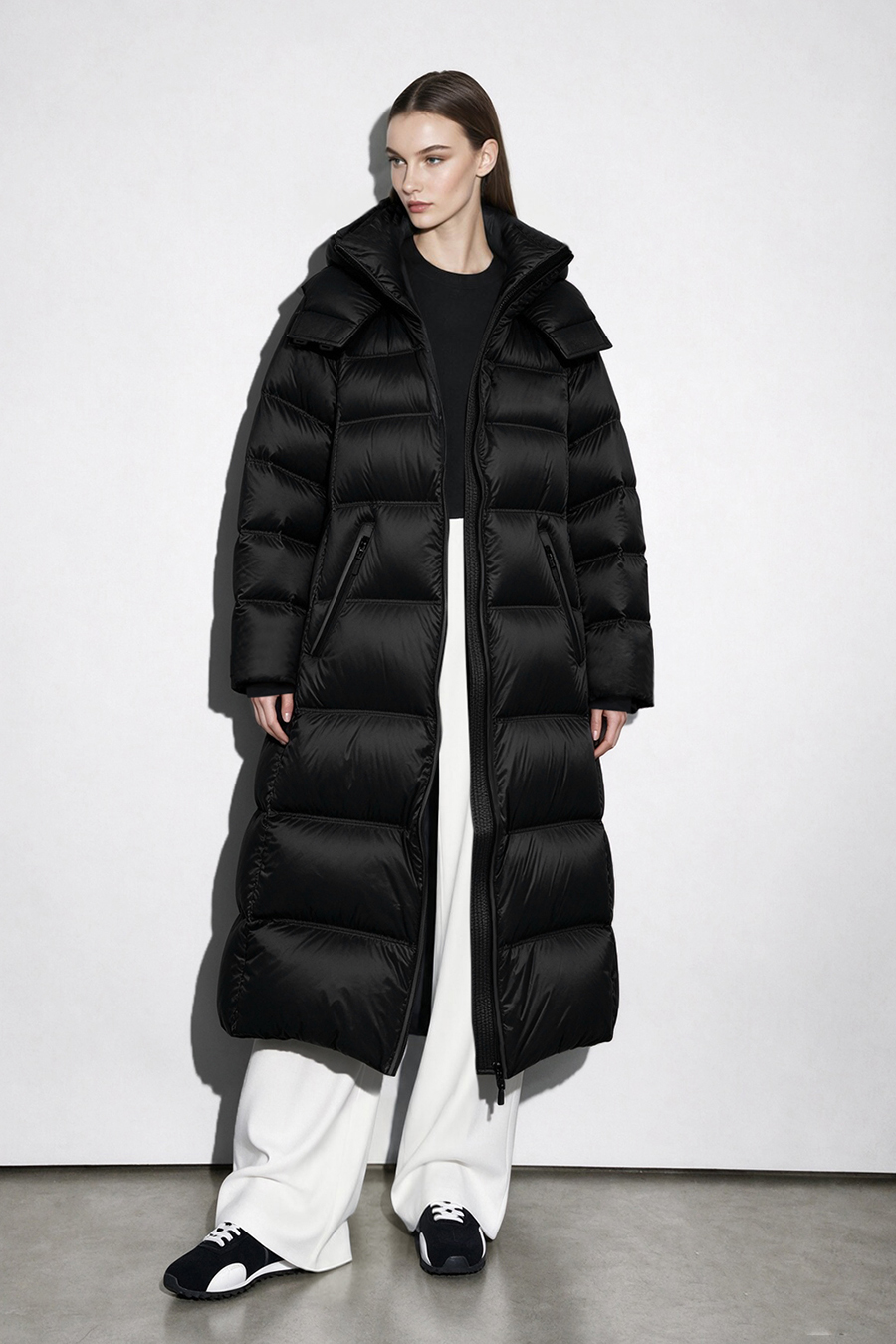 Hooded Belted Down Jacket|AMII