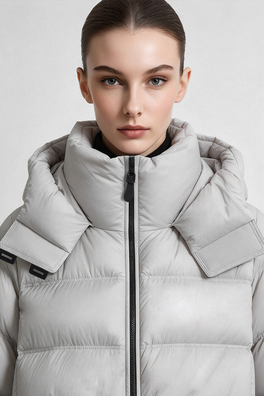 Hooded Belted Down Jacket|AMII