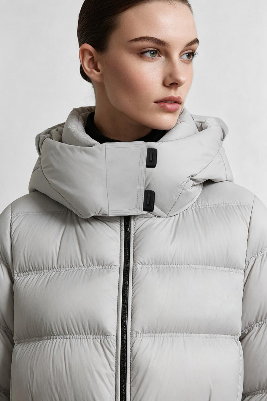 Hooded Belted Down Jacket|AMII