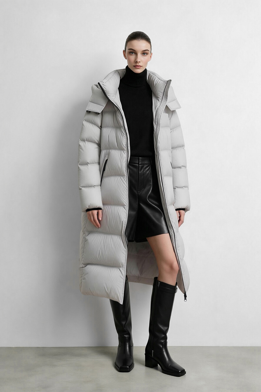 Hooded Belted Down Jacket|AMII