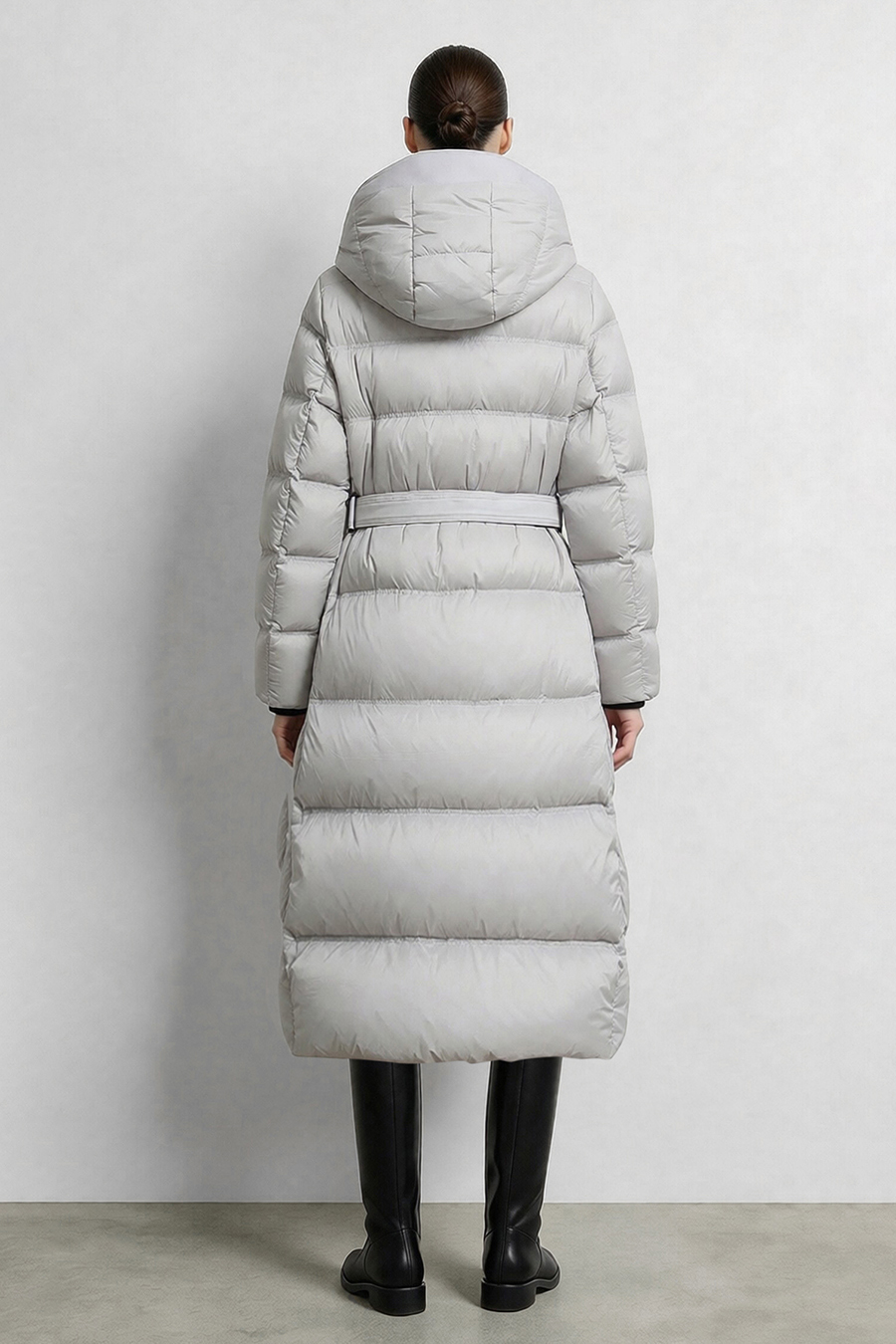 Hooded Belted Down Jacket|AMII