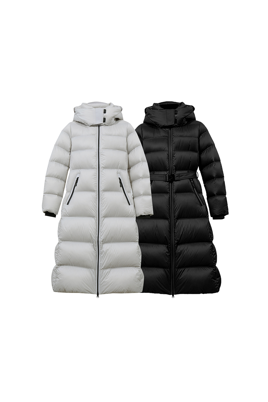 Hooded Belted Down Jacket|AMII