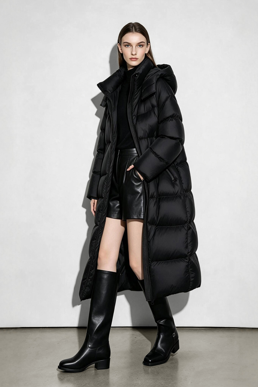 Hooded Belted Down Jacket|AMII