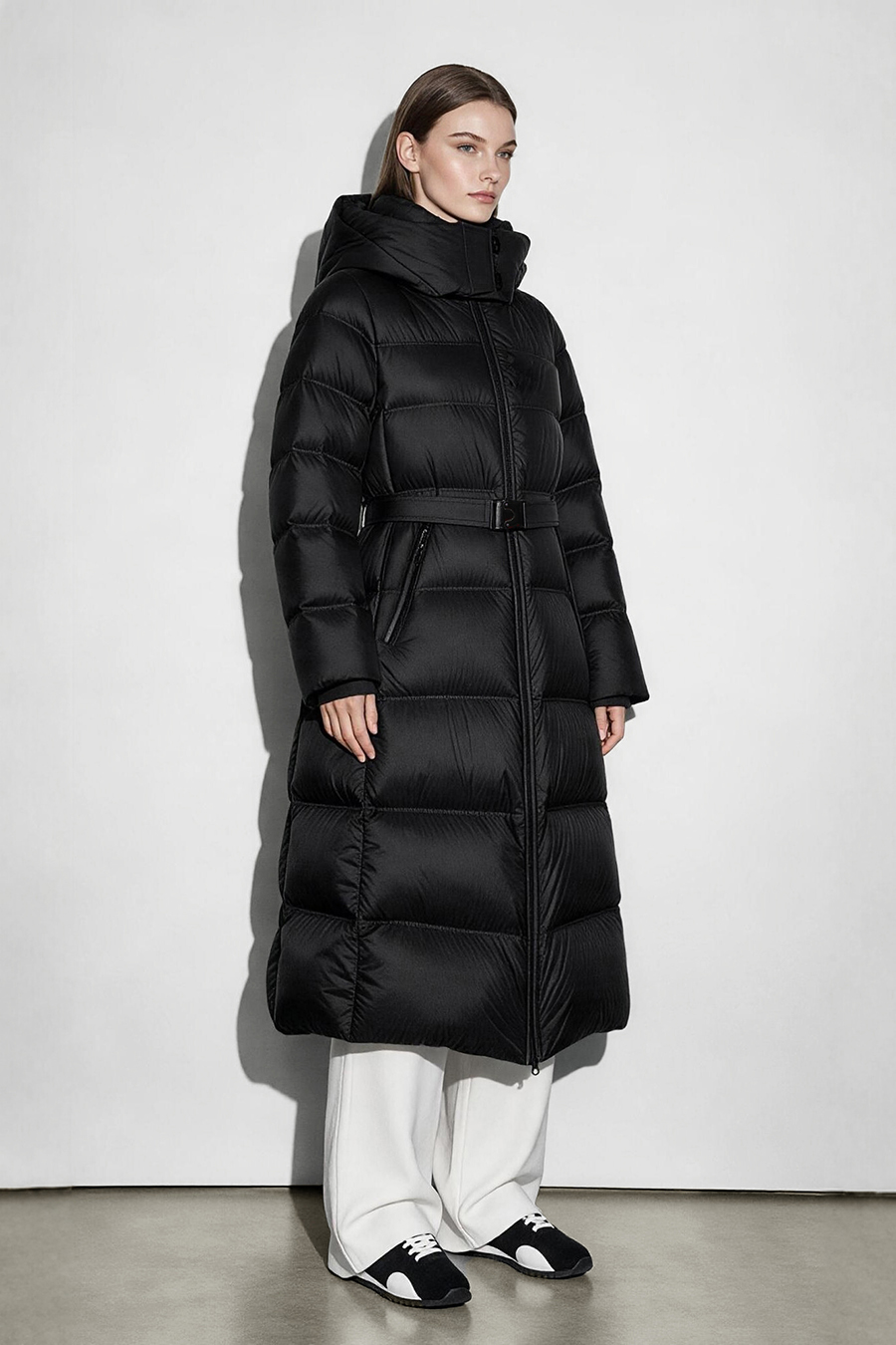 Hooded Belted Down Jacket|AMII