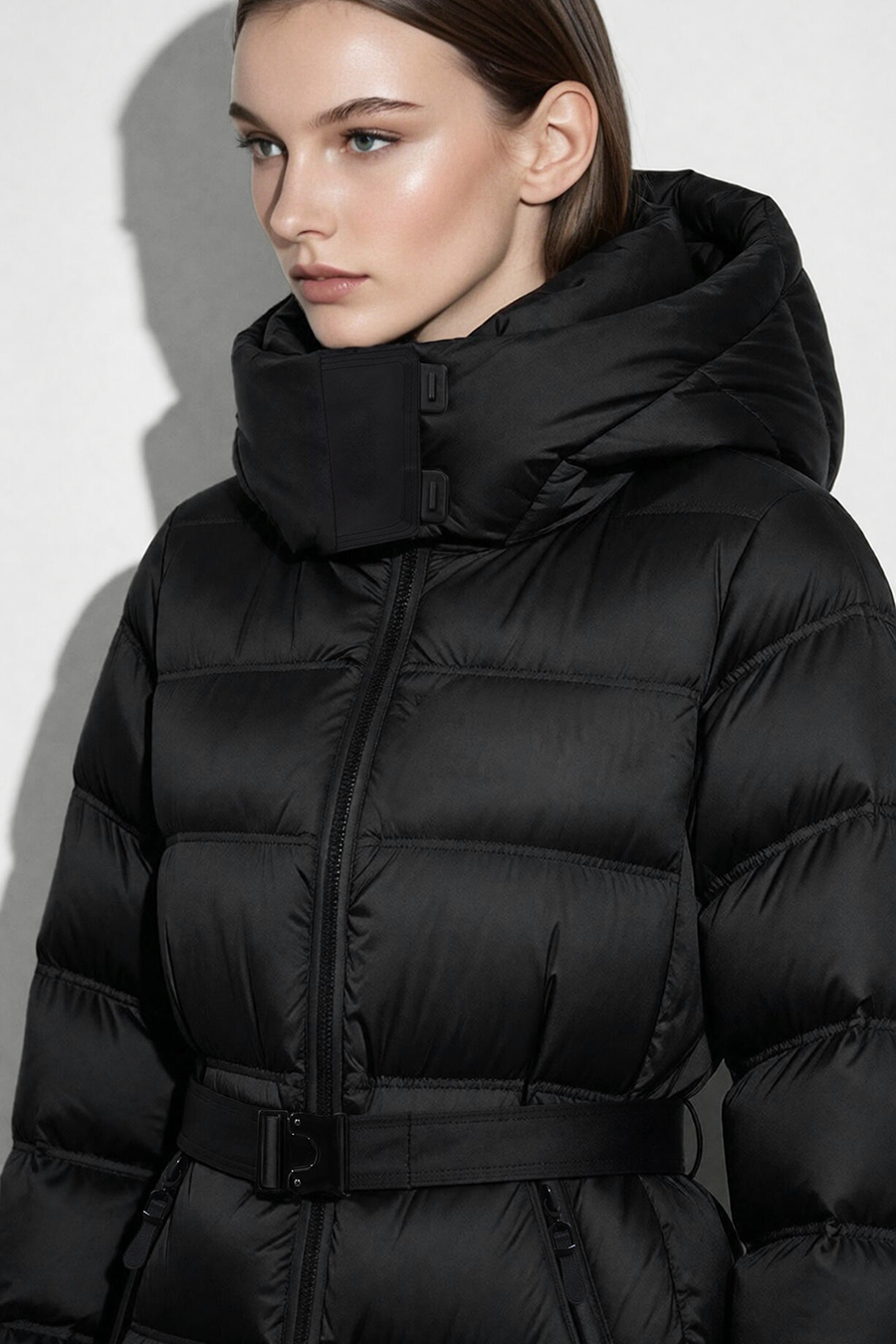 Hooded Belted Down Jacket|AMII