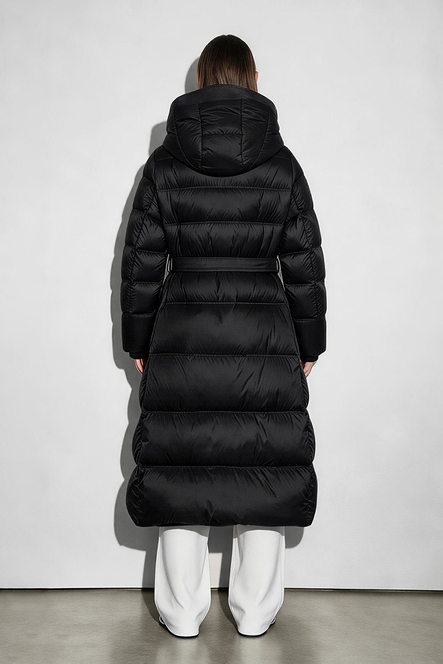 Hooded Belted Down Jacket|AMII