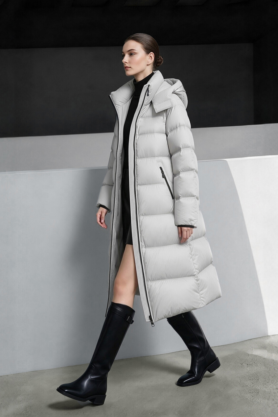 Hooded Belted Down Jacket|AMII