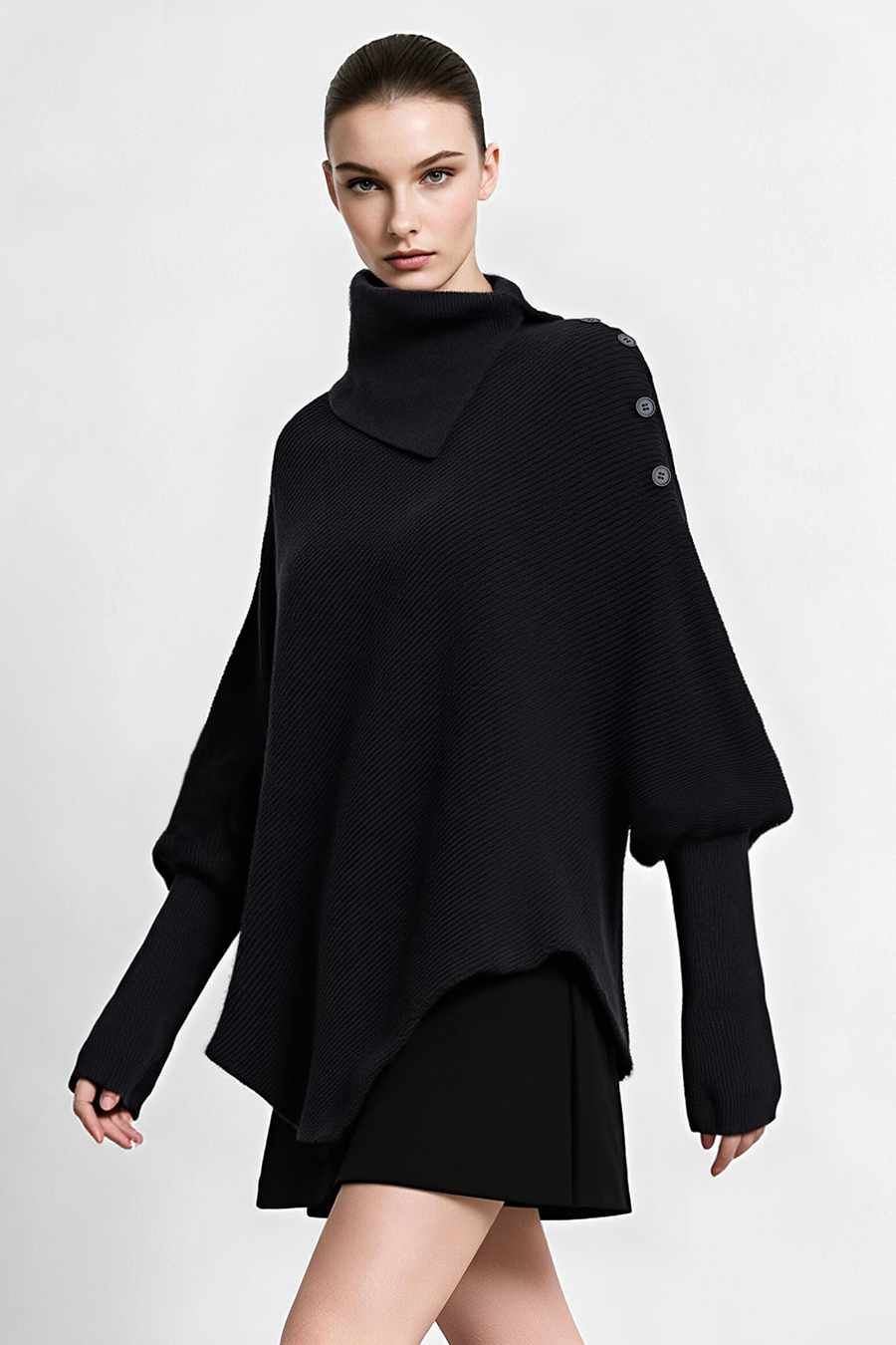 Relaxed Slanted Turtleneck Knit Sweater|AMII