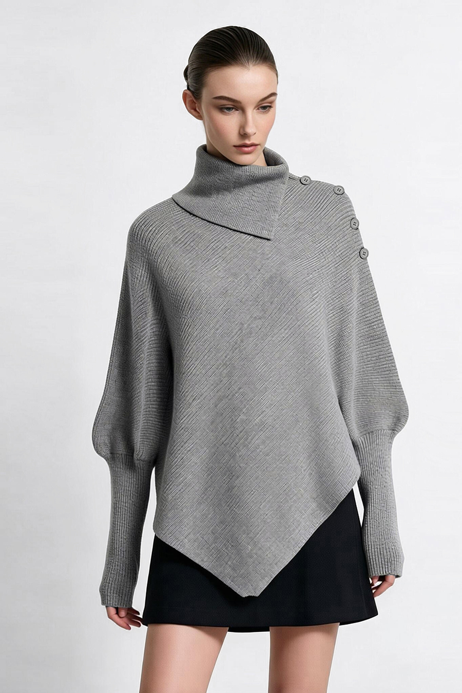 Relaxed Slanted Turtleneck Knit Sweater|AMII