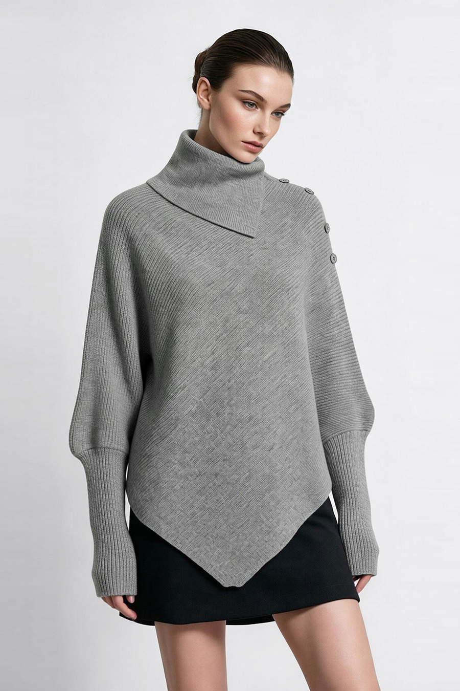 Relaxed Slanted Turtleneck Knit Sweater|AMII