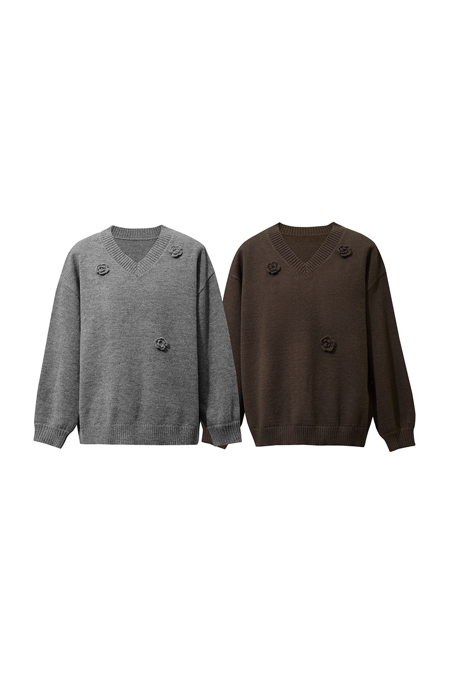 V-Neck Drop-Shoulder Crochet Sweater|AMII